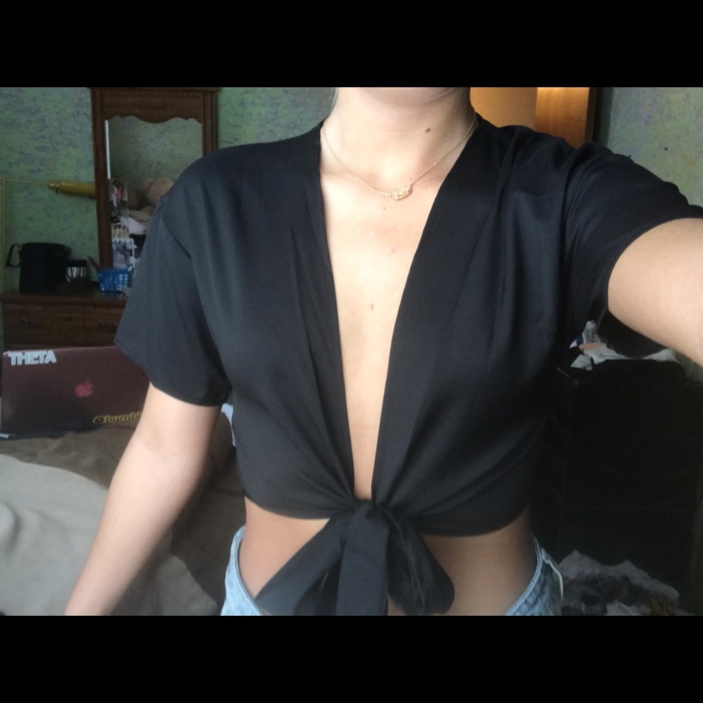 Shein black tie crop top